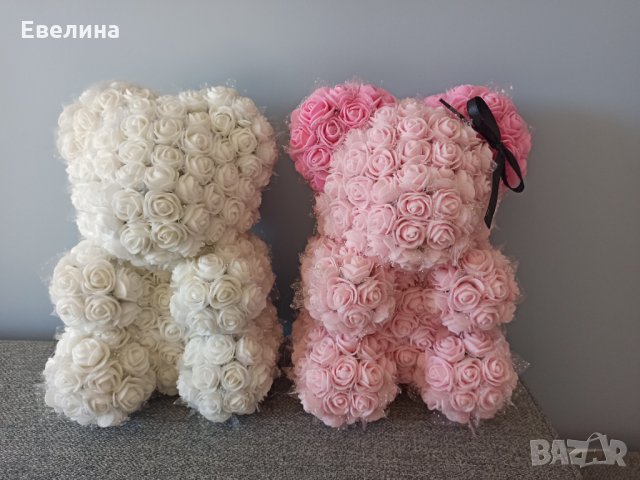 Мече от рози за Свети Валентин, кръщение, подарък, моминско парти - ръчно направено 23 см, снимка 2 - Други - 27169638