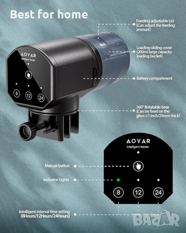 Автоматичен дозатор за хранилка за рибки Aoyar за аквариум, снимка 7 - Аквариуми - 50591566