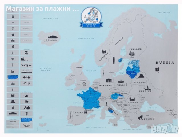 Скреч карта на Европа, снимка 2 - Декорация за дома - 26801412