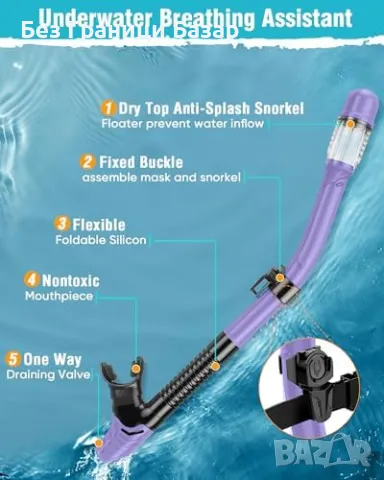 Нов Шнорхелинг сет 3 в 1 с регулируеми плавници за възрастни маска море, снимка 3 - Водни спортове - 49591869