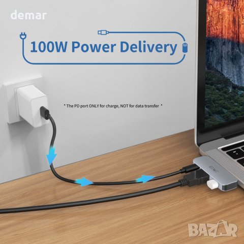 USB C към HDMI многопортов адаптер за MacBook Air Pro, снимка 6 - Кабели и адаптери - 43131548