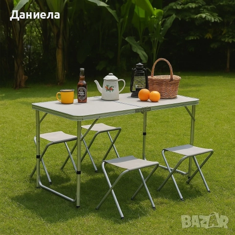 Комплект сгъваема алуминиева маса с 4 стола, снимка 2 - Къмпинг мебели - 53078558