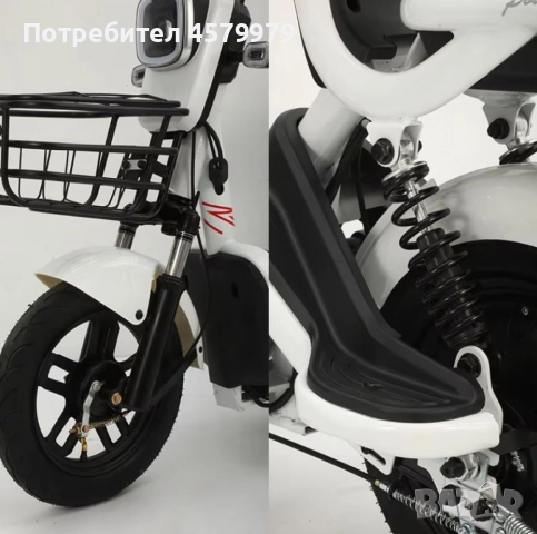 Електрически велосипед motor9 48V12AH – Максимална скорост 45 км/ч, 500W мотор, вакуумни гуми, бял/ч, снимка 2 - Велосипеди - 51652555