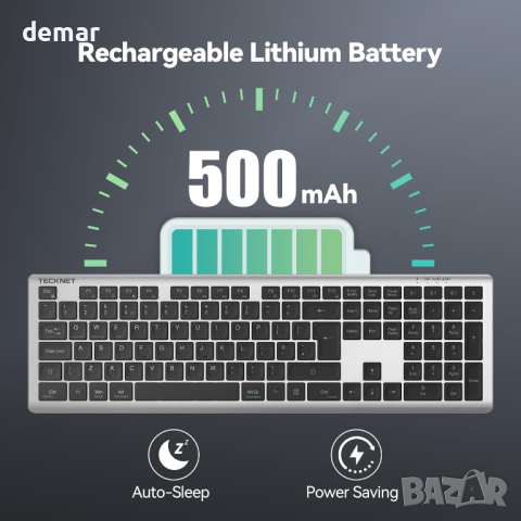 Безжична клавиатура TECKNET, акумулаторна 2,4GHz USB Bluetooth клавиатура до 4 устройства, снимка 3 - Клавиатури и мишки - 44894799
