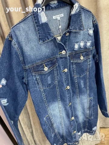 Дамско дълго дънково яке с кръпки , снимка 1