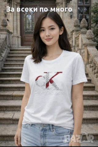 🔥 ✨ НОВА дамска тениска Kalvin Klein – Бяла и Черна с принт ✨, снимка 2 - Тениски - 53606619