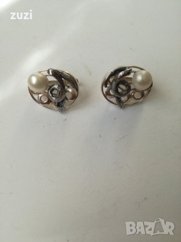 Ръчни сребърни обеци с перла. Сребро проба 925. , снимка 1 - Пръстени - 38354417