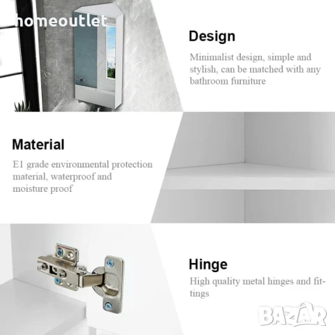 Ъглов шкаф за баня със стенен монтаж и компактен размер CLIPOP WFBS-BC0162WH, снимка 7 - Шкафове - 50656282