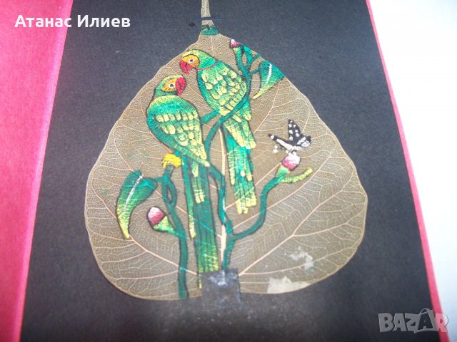 Ръчно рисувана картичка върху листо от дървото Бодхи, Индия 3, снимка 4 - Други ценни предмети - 35593727