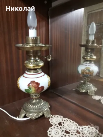 Нощна , настолна лампа от бронз и порцелан, снимка 3 - Антикварни и старинни предмети - 47828125