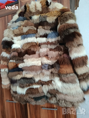 Кожено палто от лисица с цветни парчета естествен косъм М, снимка 2 - Палта, манта - 53498857