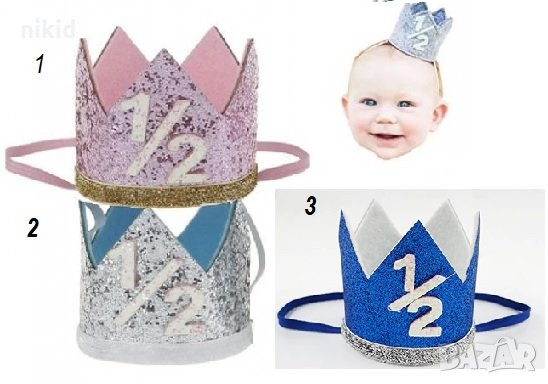 1/2 Половин година годинка рожден ден бебе корона лента за глава парти от филц, снимка 2 - Други - 26706039