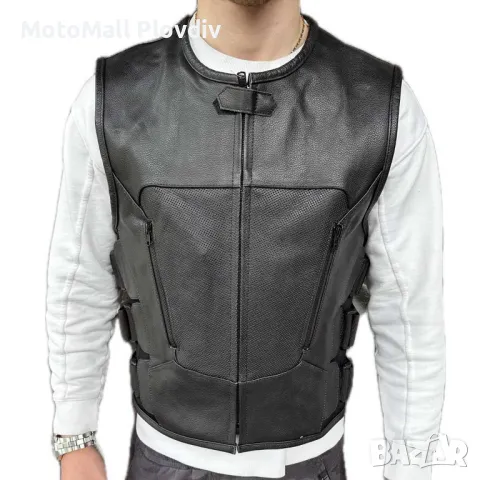 Кожен мото елек Roader черен рокер клубен естествена кожа от S до 8XL 