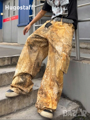 Нови baggy Casual Loose Fit Jeans дънки панталони карго змийска кожа камуфлаж размер 34, снимка 6 - Дънки - 52496789