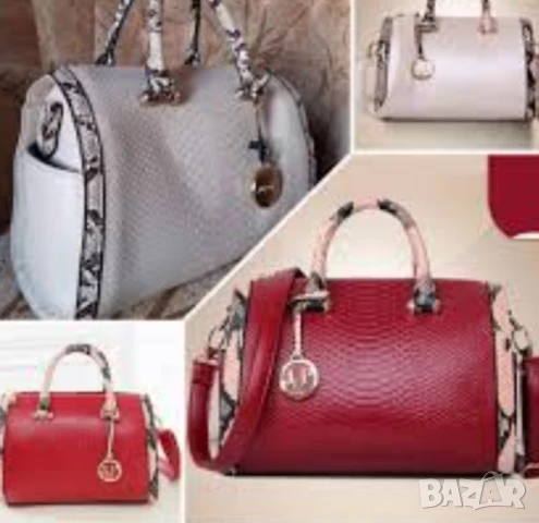 Дамска чанта с декорация от бяла змийска кожа