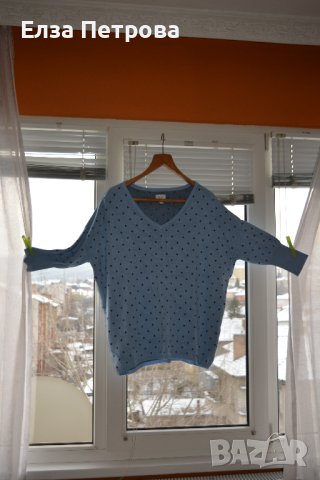 Зимна млечно синя блуза с паднало рамо и 3/4 ръкав, снимка 3 - Блузи с дълъг ръкав и пуловери - 43860952