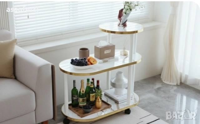 ​☕ Стилна Помощна Масичка на Три Нива с Колелца – Луксозен Дизайн (PINPIN FAMILY)