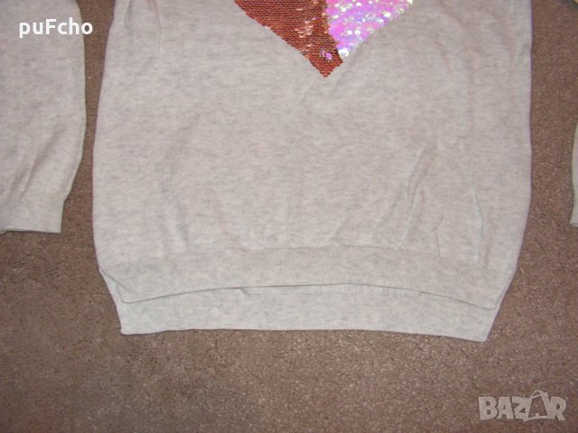Пуловер H&M за 8-10 г. с пайети, снимка 4 - Детски пуловери и жилетки - 32345158