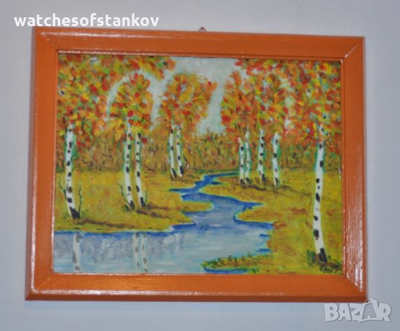 Стефан Ненов "Брези" масло върху платно 36/28 см, снимка 3 - Картини - 27124125