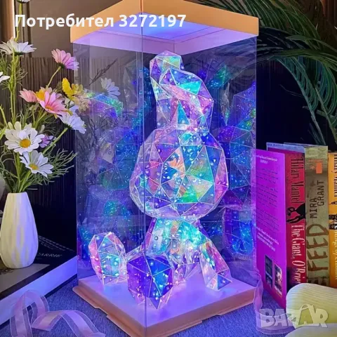 Ръчно изработена USB/батерии Великолепна, голяма, светеща скулптура LED Цветно Зайче, снимка 4 - Настолни лампи - 47979645