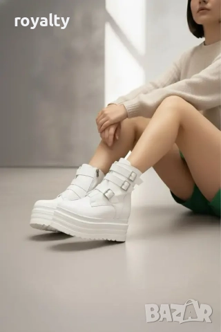 Боти на платформа - бяла кожа, снимка 2 - Дамски боти - 52267486