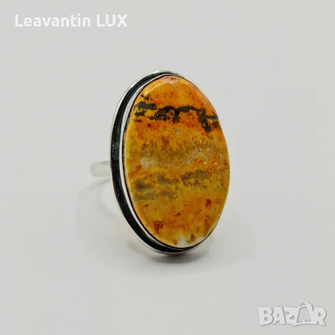 Сребърен пръстен с пчелен Яспис , снимка 3 - Пръстени - 53573849