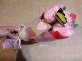 Букет розови лалета с пеперуда  Текстилни Лалета Лалета от плат Ръчна Изработка 