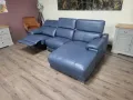 Син кожен ъглов диван Laurence с електрически релакс механизъм, снимка 3