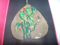 Ръчно рисувана картичка върху листо от дървото Бодхи, Индия 3, снимка 4