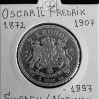 Монета Швеция 2 Крони 1897 г. Крал Оскар II - Сребро, снимка 1 - Нумизматика и бонистика - 31649252