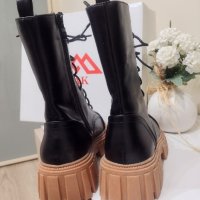 Нови черни кафяви дамски кожени боти MAK естествена кожа платформа обувки ботуши кубинки , снимка 3 - Дамски боти - 43968870