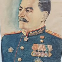 Портрет на Сталин от Соц време Акварел върху хартия., снимка 4 - Антикварни и старинни предмети - 43480381
