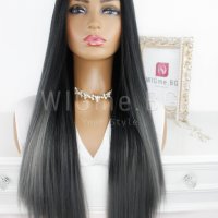 Дълга права сиво-черно омбре перука Нади, снимка 1 - Аксесоари за коса - 30140035