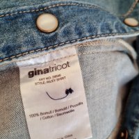 Дънкова риза S/M размер Gina Tricot вталена синя джобове ежедневна , снимка 6 - Ризи - 38432756