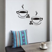 чаши кафе черен стикер за стена лепенка самозалепващ за стая декор кафене заведение кухня, снимка 2 - Други - 27152018