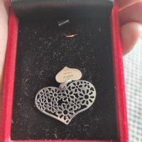 Сребърна висулка сърце с цветя (2), снимка 3 - Колиета, медальони, синджири - 37437634