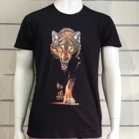 Нова мъжка тениска с дигитален печат Ходещ Вълк, Серия вълци, снимка 5 - Тениски - 40709129
