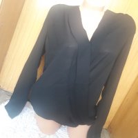Черна прозрачна блуза от шифон Л, снимка 1 - Блузи с дълъг ръкав и пуловери - 33382329