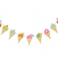 Сладолед Сладоледи фунийки банер картонен на въже декор украса за парти рожден ден, снимка 1 - Други - 33336117