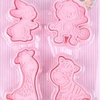 4 бр животни заек зебра жираф маймуна пластмасови форми резци с печат резец сладки фондан бисквитки, снимка 1 - Форми - 38265448