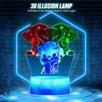 3D илюзионна нощна лампа SОNIC, снимка 2 - Настолни лампи - 44078112