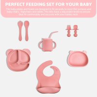 Baby Eats® Силиконов комплект за хранене на бебета 9 части (розов), снимка 4 - Прибори, съдове, шишета и биберони - 43642695