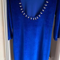Плюшена рокля в турско синьо , снимка 2 - Рокли - 39722807
