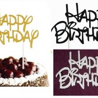 Happy Birthday стил Дисни мек златист сребрист черен брокатен топер украса за торта рожден ден, снимка 1 - Други - 28182545