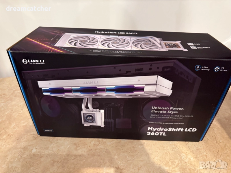 Охладител за процесор Lian Li HydroShift LCD 360 Fanless RGB - Бял, снимка 1