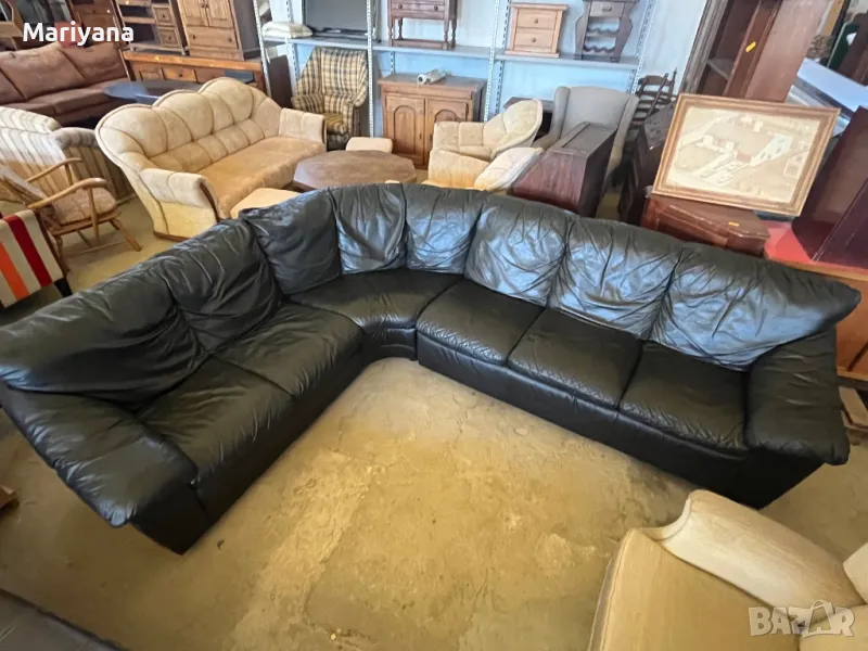 Ъглов / Прав диван - Естествена кожа , снимка 1