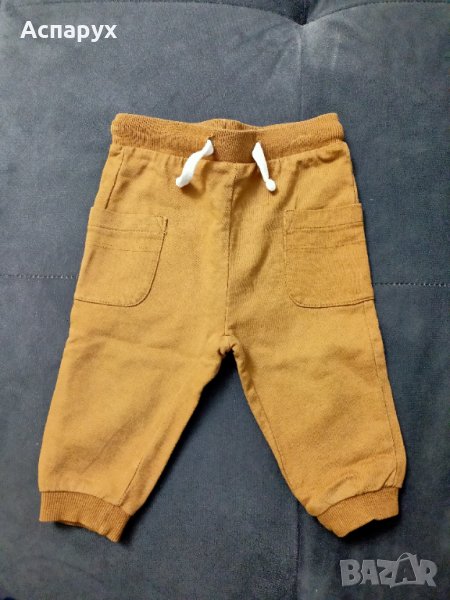Бебешко памучно анцужено долнище с връзки за деца 6-9 месеца., снимка 1
