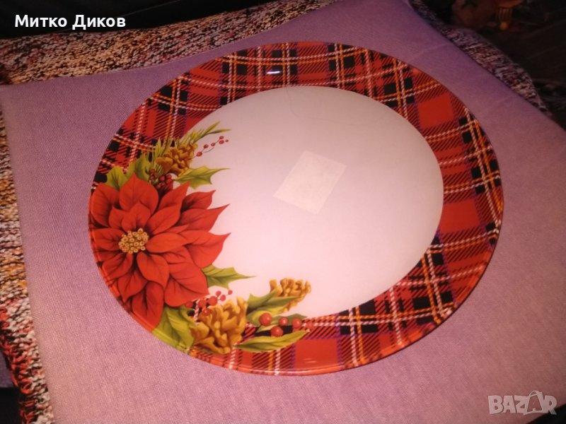 Гръцка голяма чиния плато стъклена с флорален мотив-нова фи 31см, снимка 1