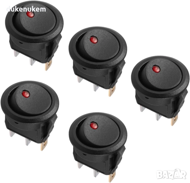 Комплект 5 бр. кръгли рокер ключове с LED индикатор, снимка 1