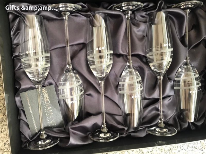 Красив сервиз от 6 чаши за шампанско - кристалекс със кристали SWAROVSKI, снимка 1